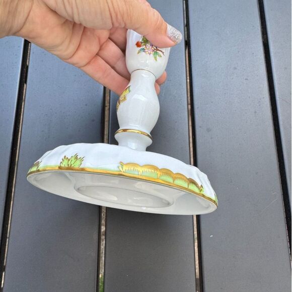 Herend Queen Victoria Green Border Floral Butterfly Single Candlestick SZ 6" VBO - Picture 14 of 16